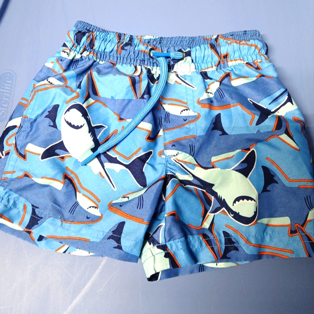 Shark Print Kids Swim Shorts
